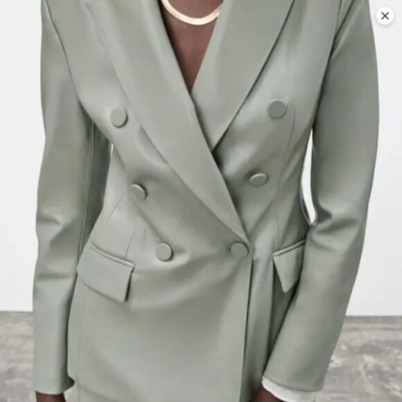 NWT Zara faux leather double breasted  blazer - Picture 11 of 13